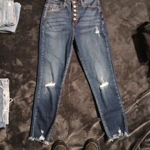 KanCan High-Rise Distressed Skinny Jeans - Dark Blue Wash